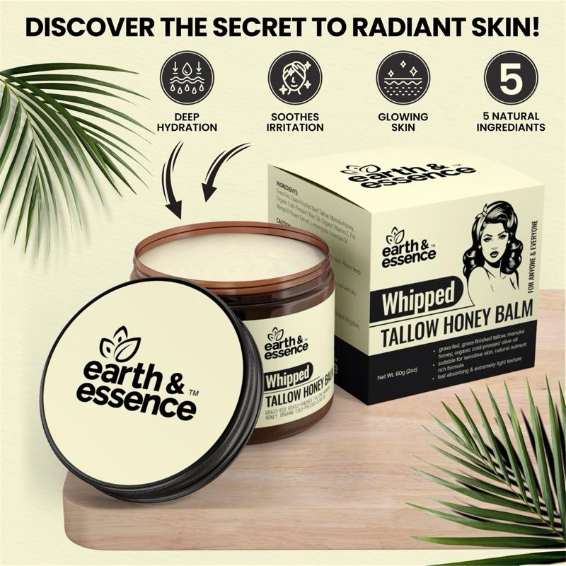Earth & Essence Whipped Organic Grass-Fed Beef Tallow Honey Balm
