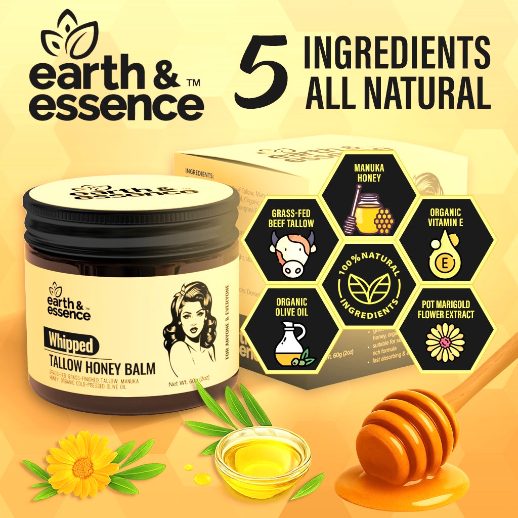 Earth & Essence Whipped Organic Grass-Fed Beef Tallow Honey Balm