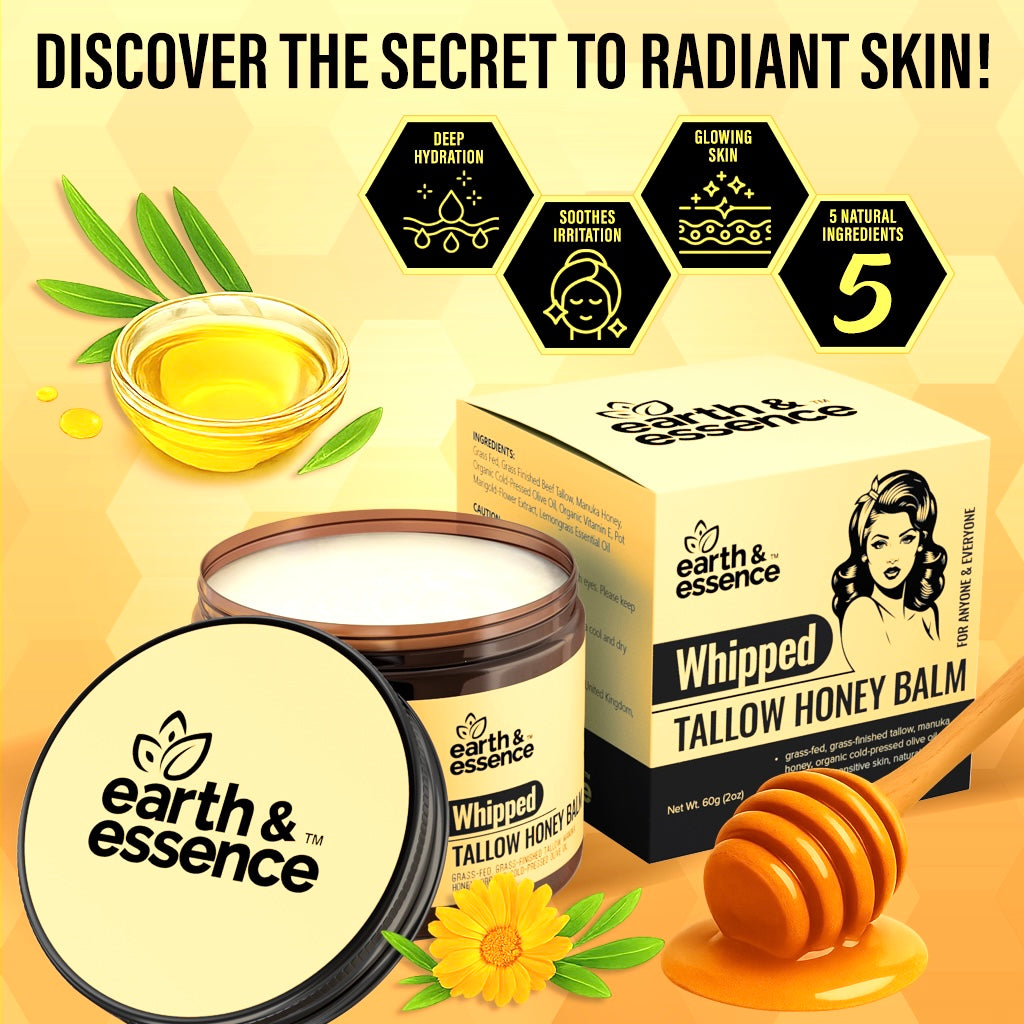 Earth & Essence Whipped Organic Grass-Fed Beef Tallow Honey Balm