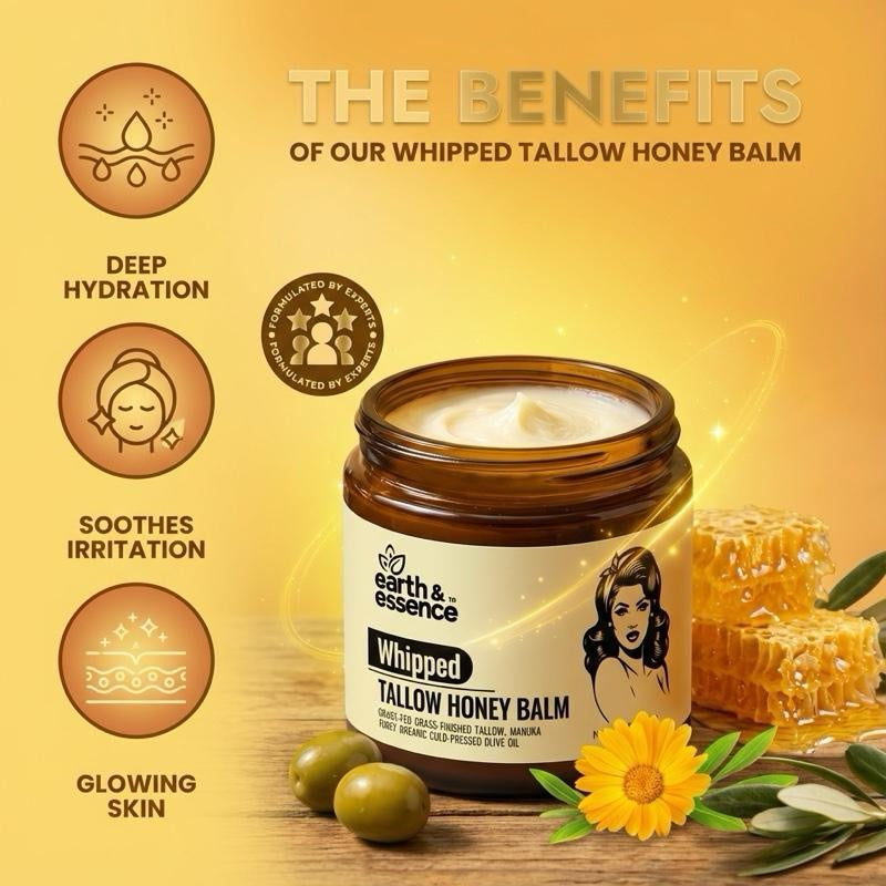 Earth & Essence Whipped Organic Grass-Fed Beef Tallow Honey Balm