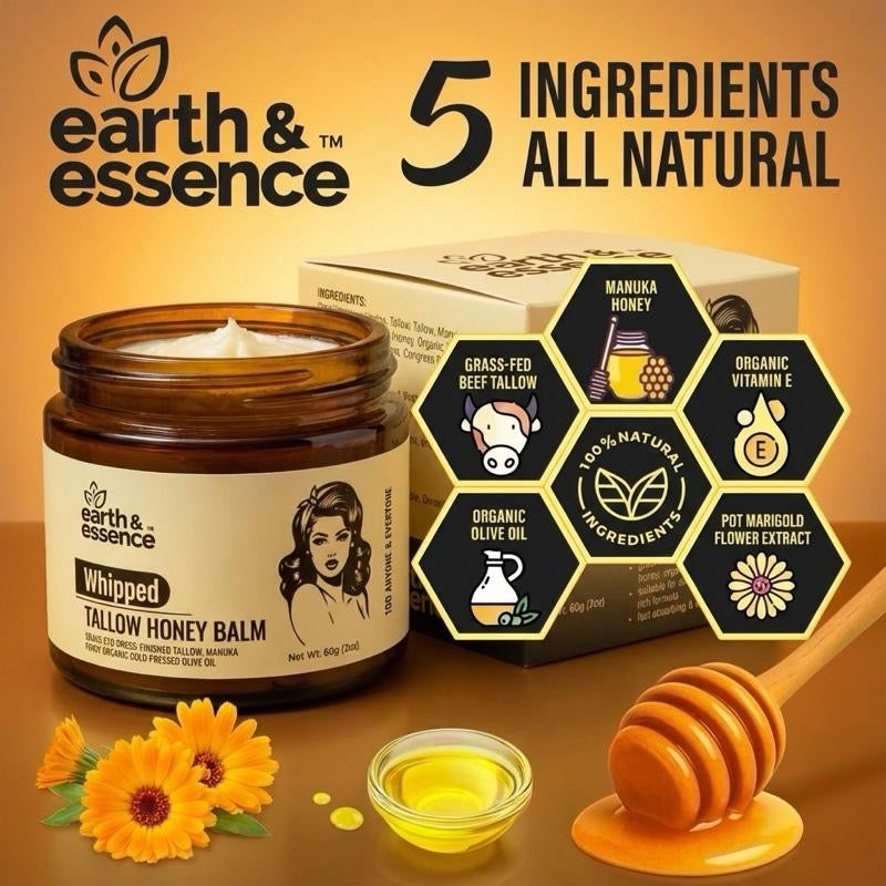 Earth & Essence Whipped Organic Grass-Fed Beef Tallow Honey Balm