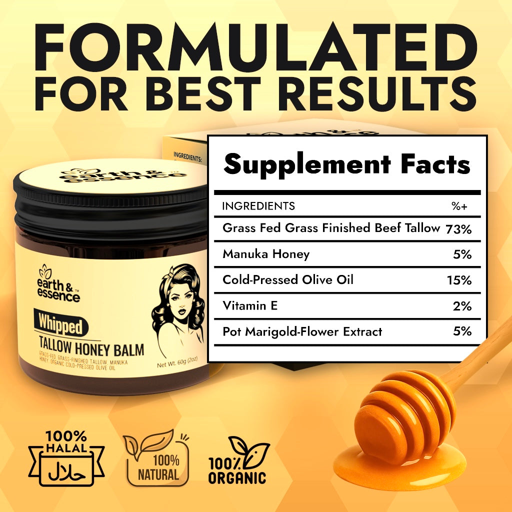Earth & Essence Whipped Organic Grass-Fed Beef Tallow Honey Balm