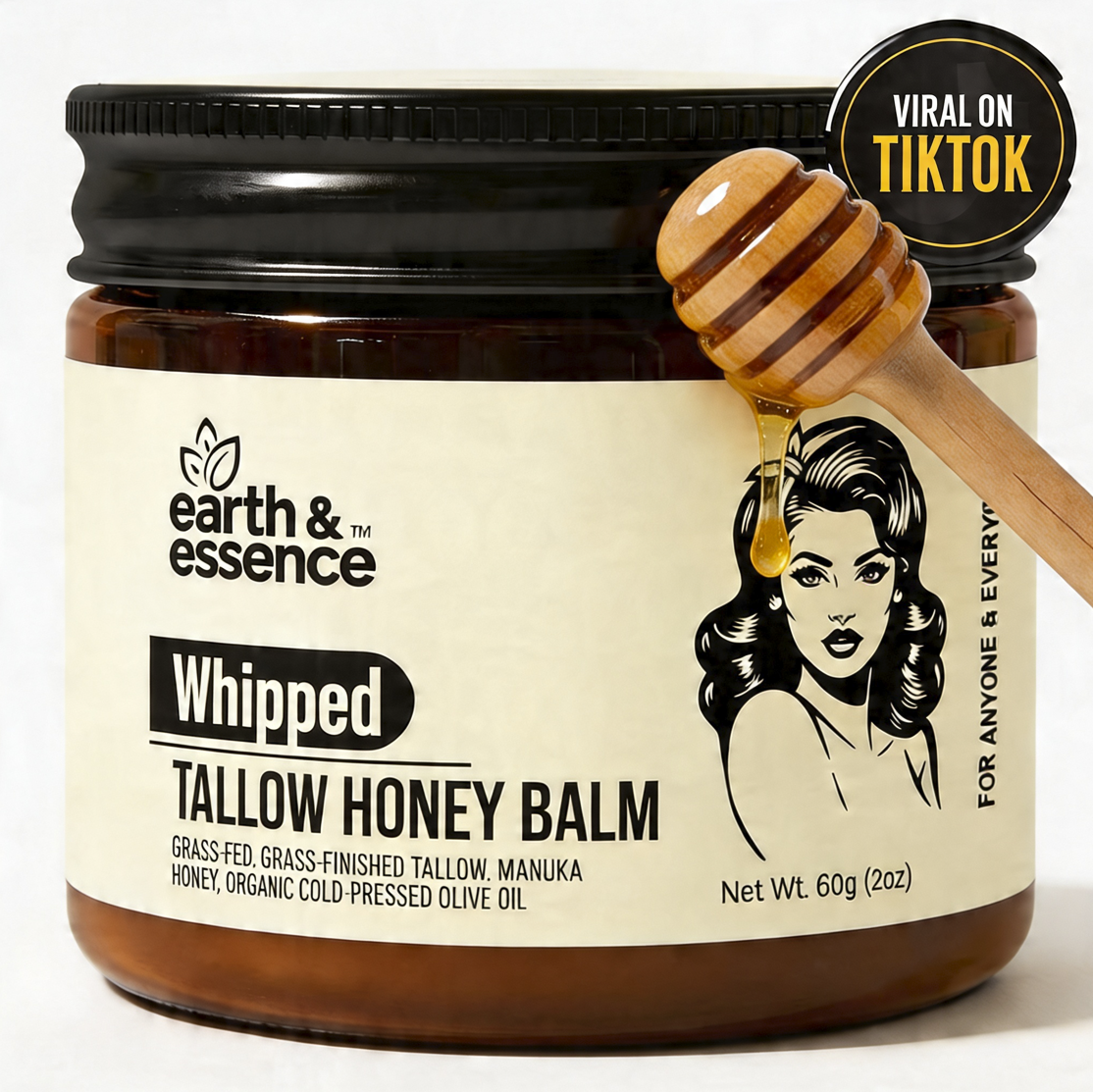 Earth & Essence Whipped Organic Grass-Fed Beef Tallow Honey Balm