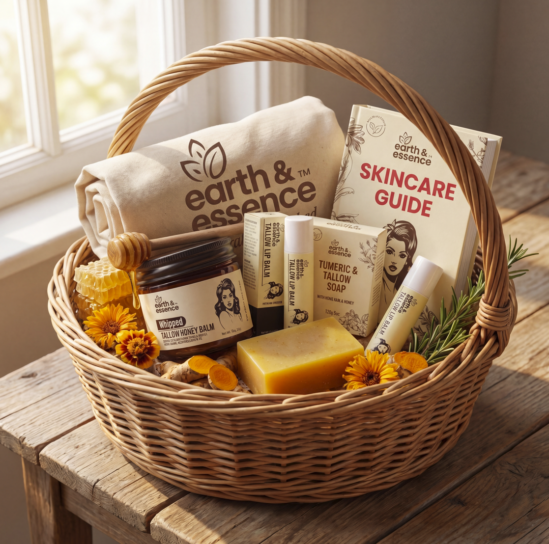 Earth & Essence Gift Hamper — full bundle in wicker basket